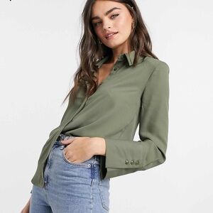 (NWOT) ASOS DESIGN Relaxed Blouse with Shoulder Pad Detail